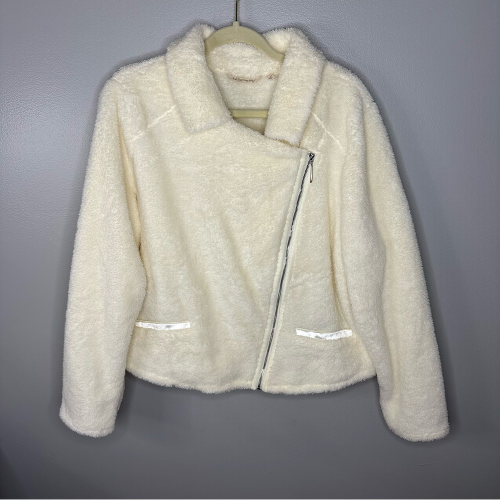 Soft Surroundings Ivory Sherpa Mikka Moto Jacket Women’s Size XL